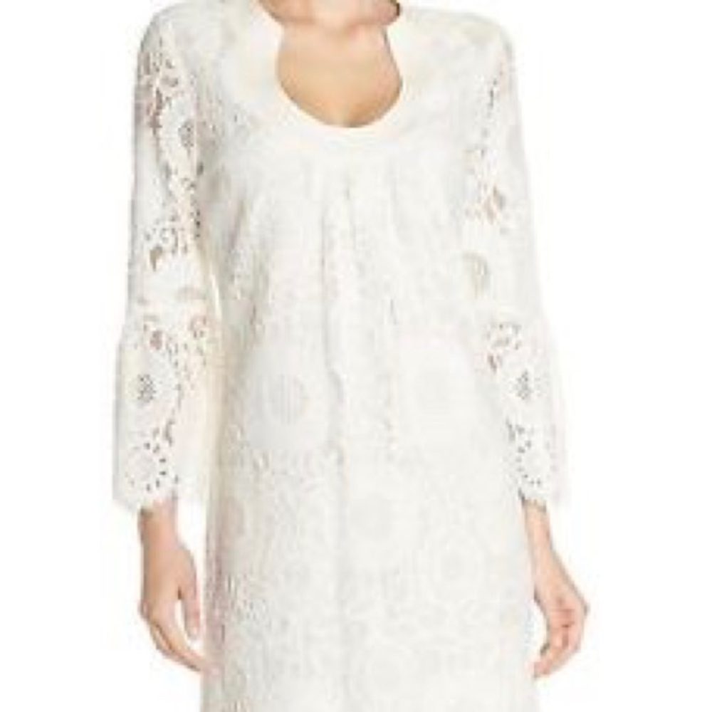 Trina Turk | Lace Bell-Sleeve White Dress 👗